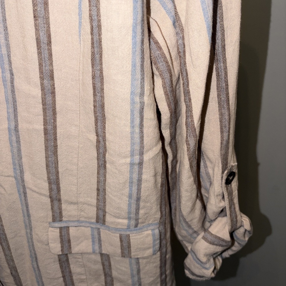 Est 1946 Cato Womens L Linen Blend Striped Loose Lightweight Blazer Coastal EUC - Picture 3 of 9